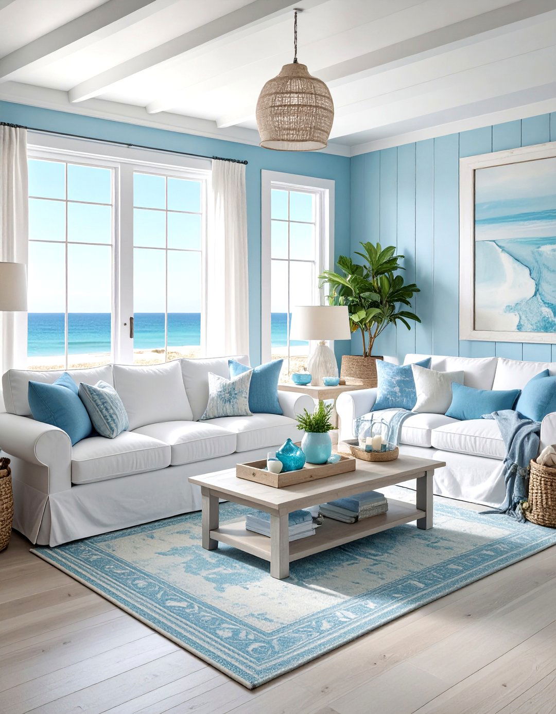 Light Blue Beach House Living Room - 30 coastal blue living room ideas