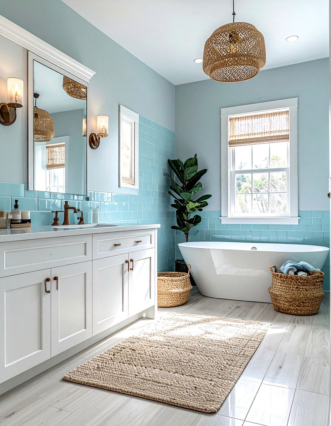 Light Blue Beveled Subway Tile Bathroom - 30 beveled subway tile bathroom ideas