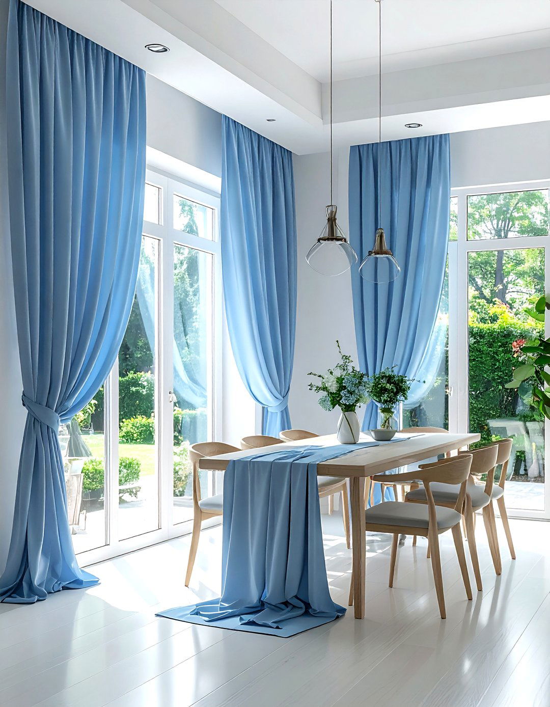 Light Blue Curtains - 30 blue and white dining room ideas