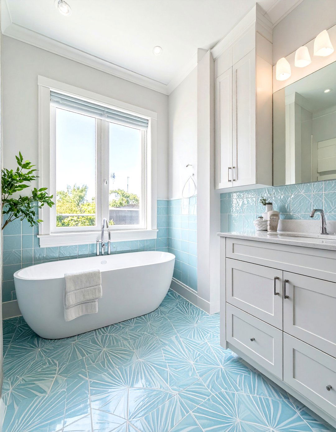 Light Blue Fan Tile Bathroom - 30 fan tile bathroom ideas