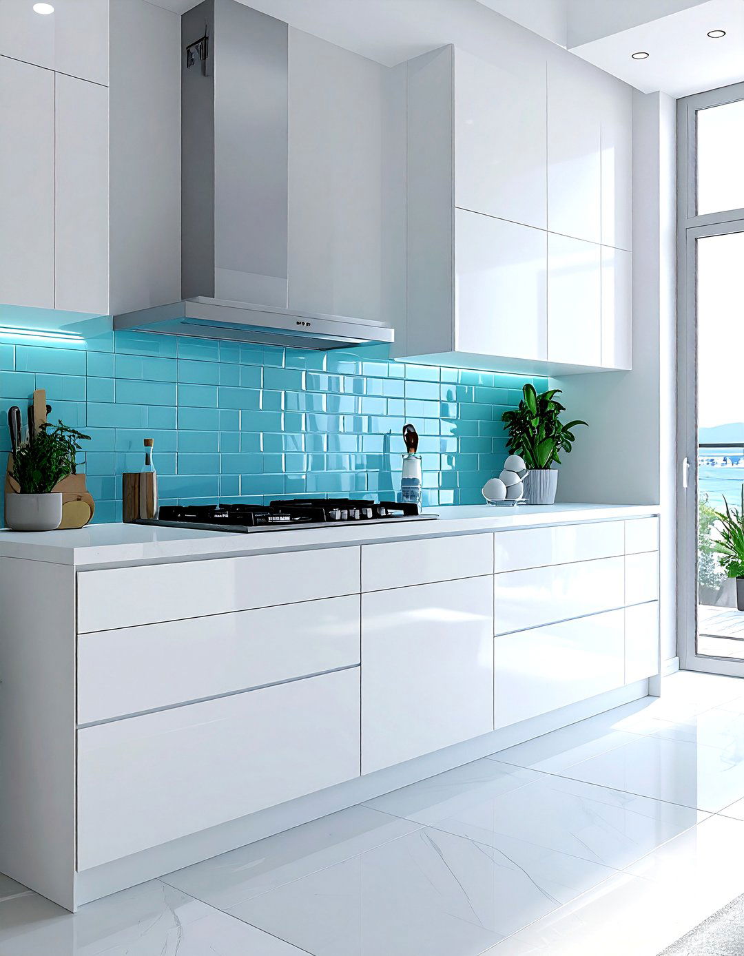 Light Blue Glass Tile - 30 stacked tile kitchen backsplash ideas