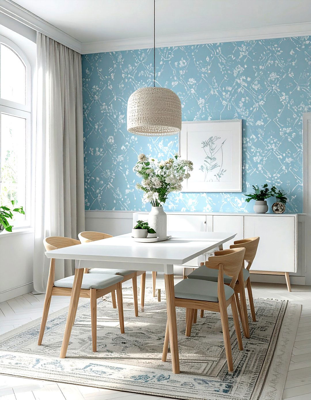 Light Blue Pattern Wallpaper - 30 light blue dining room ideas