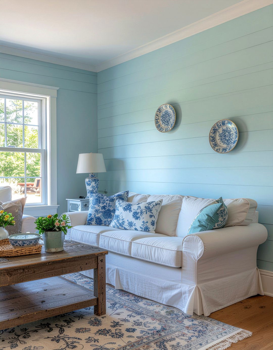 Light Blue Shiplap Accent - 30 living room shiplap walls