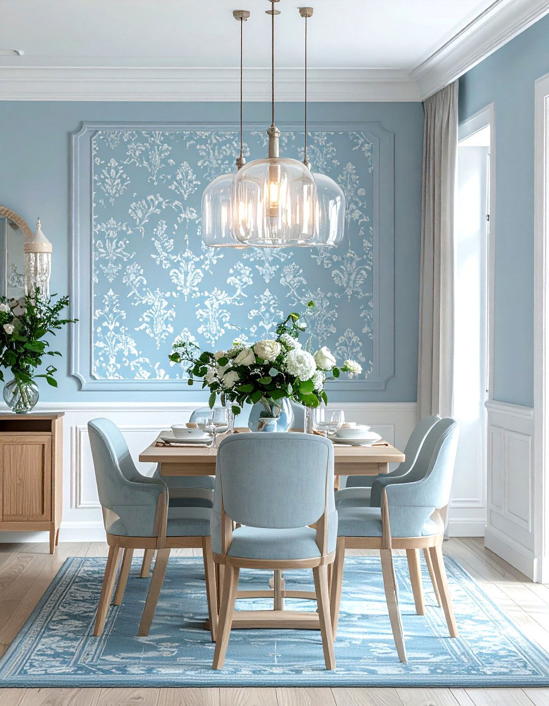 Light Blue Wallpaper - 30 blue dining room decor ideas