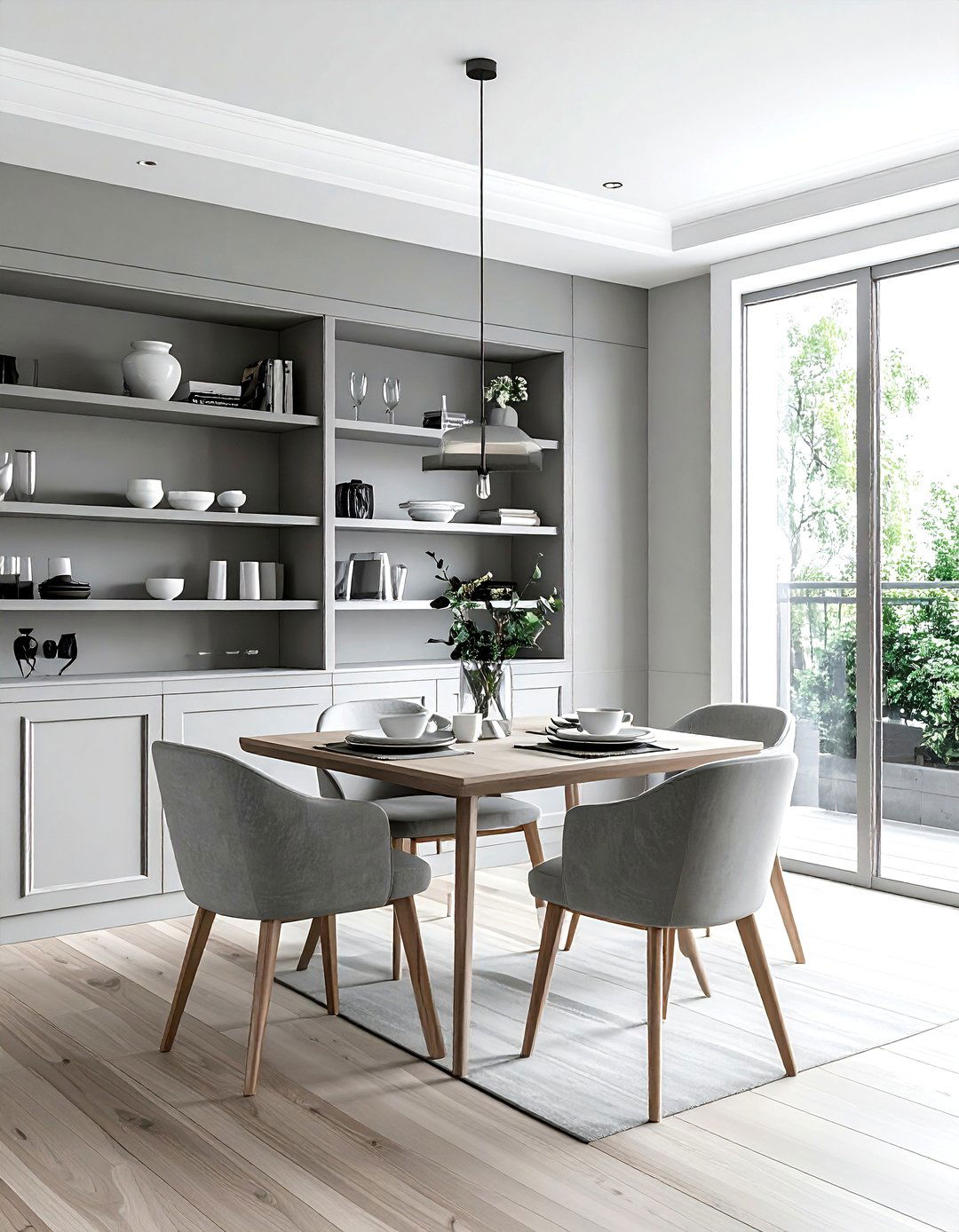 Light Gray Dining Room Built In Shelving - 30 light gray dining room ideas