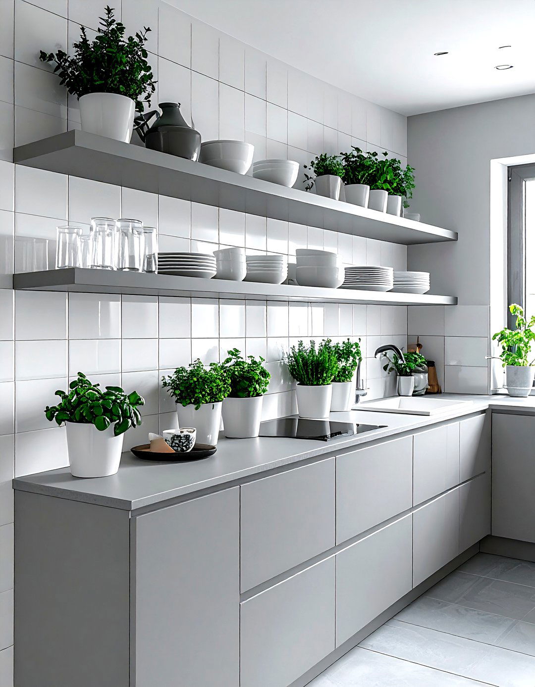 Light Gray Floating Shelves - 30 gray kitchen furniture ideas