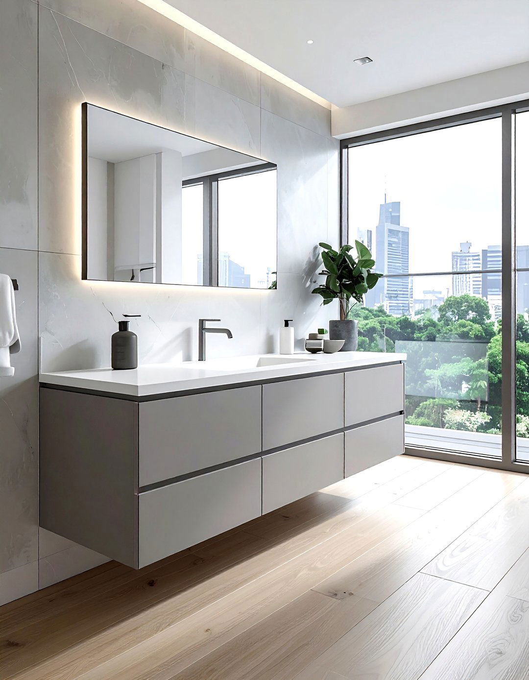 Light Gray Floating Vanity - 30 gray bathroom furniture ideas