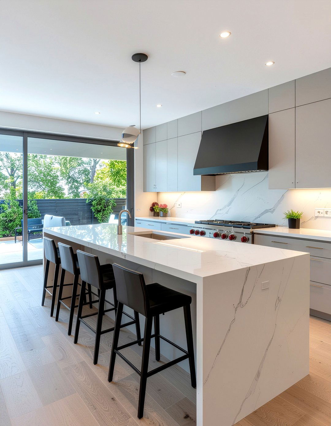 Light Gray Kitchen Waterfall Island - 30 light gray kitchen ideas