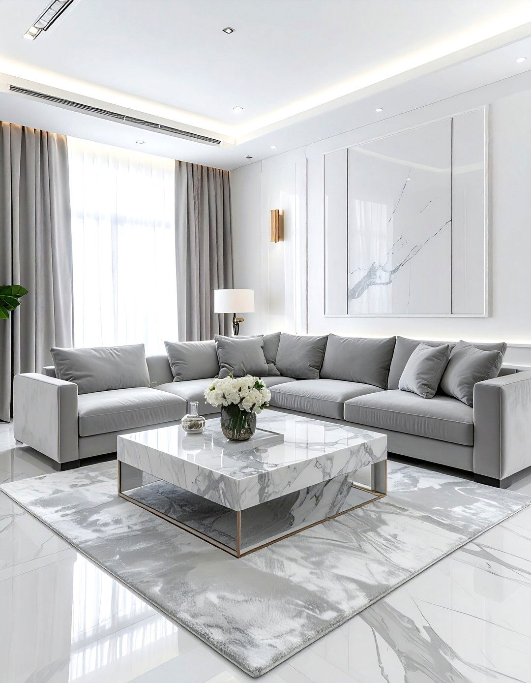 Light Gray Marble And Fabric - 30 gray living room furniture ideas