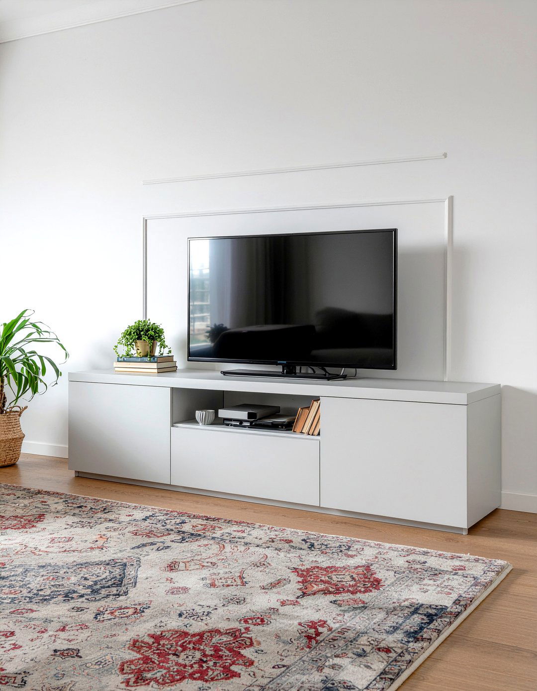 Light Gray Media Console - 30 bedroom gray furniture ideas