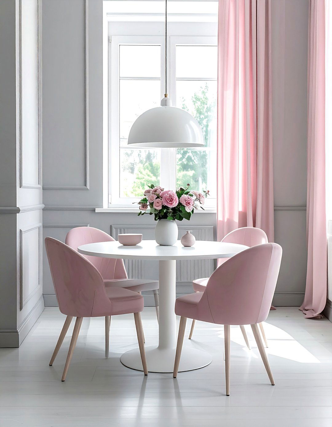 Light Gray Pink Minimalist Dining Area - 30 pink gray dining room ideas