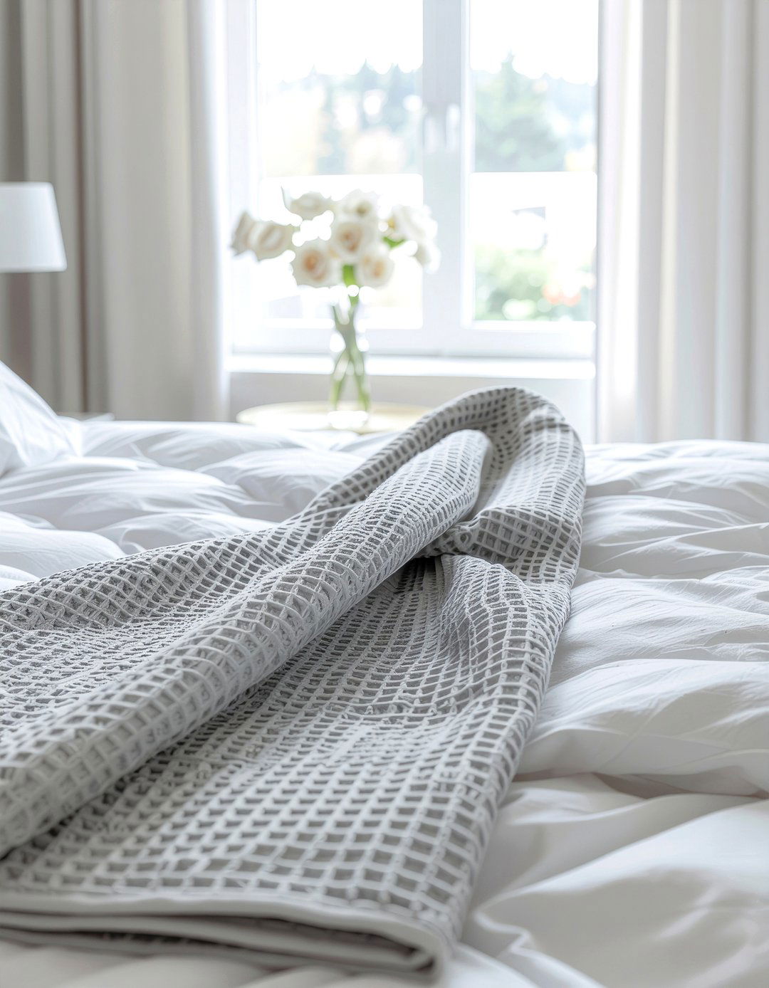 Light Gray Waffle Weave Blanket - 30 bedroom gray bedding ideas