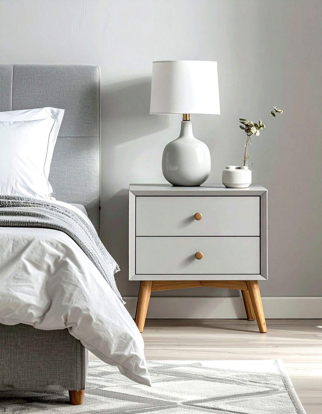 Light Grey Bedside Table - 30 gray bedroom furniture ideas