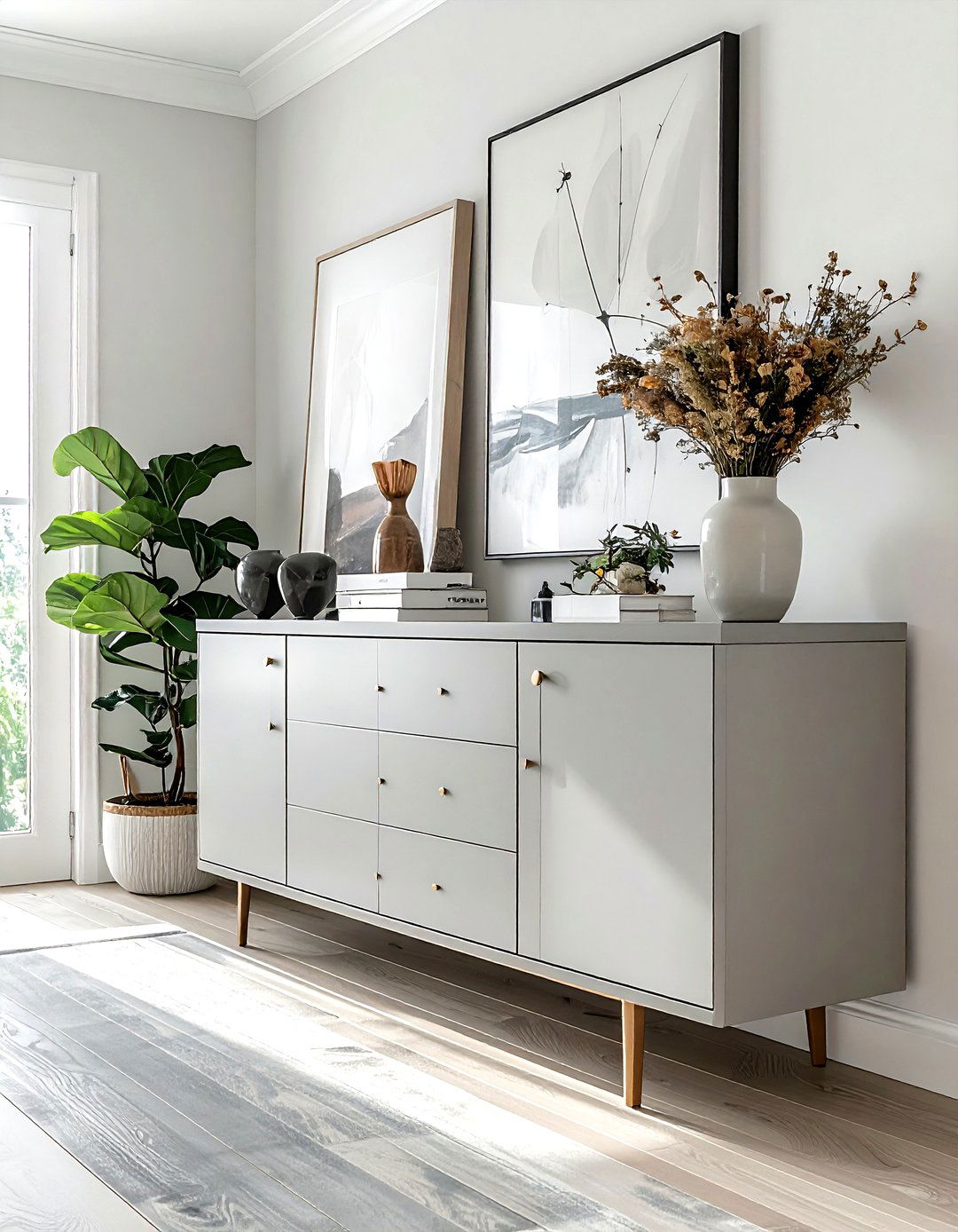 Light Grey Credenza - 30 gray bedroom furniture ideas