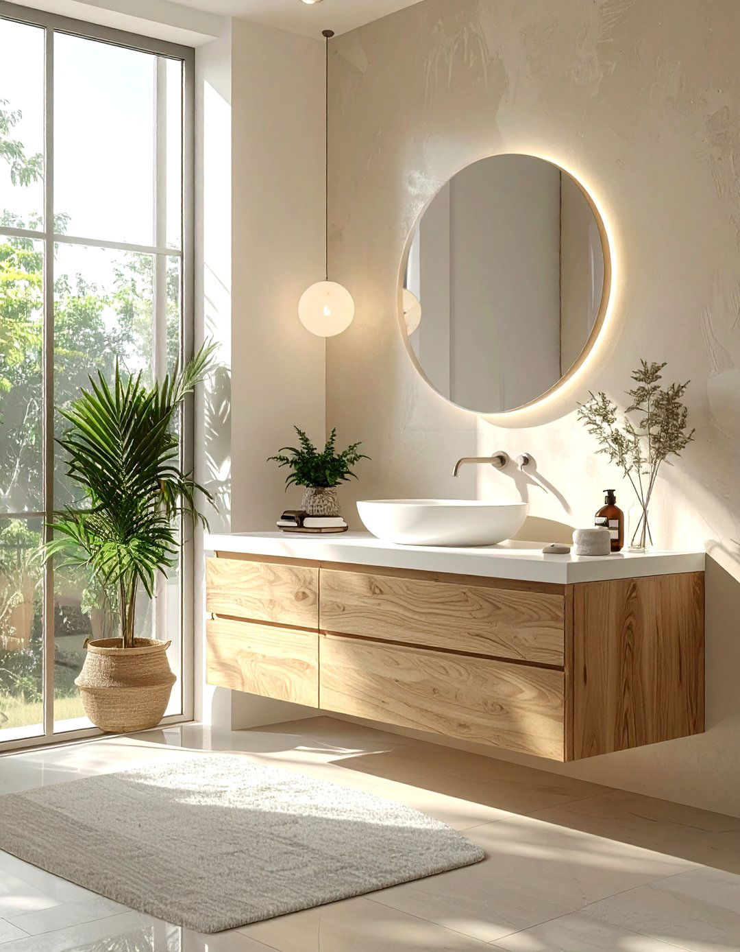 Light Oak Vanity - 30 natural light bathroom ideas