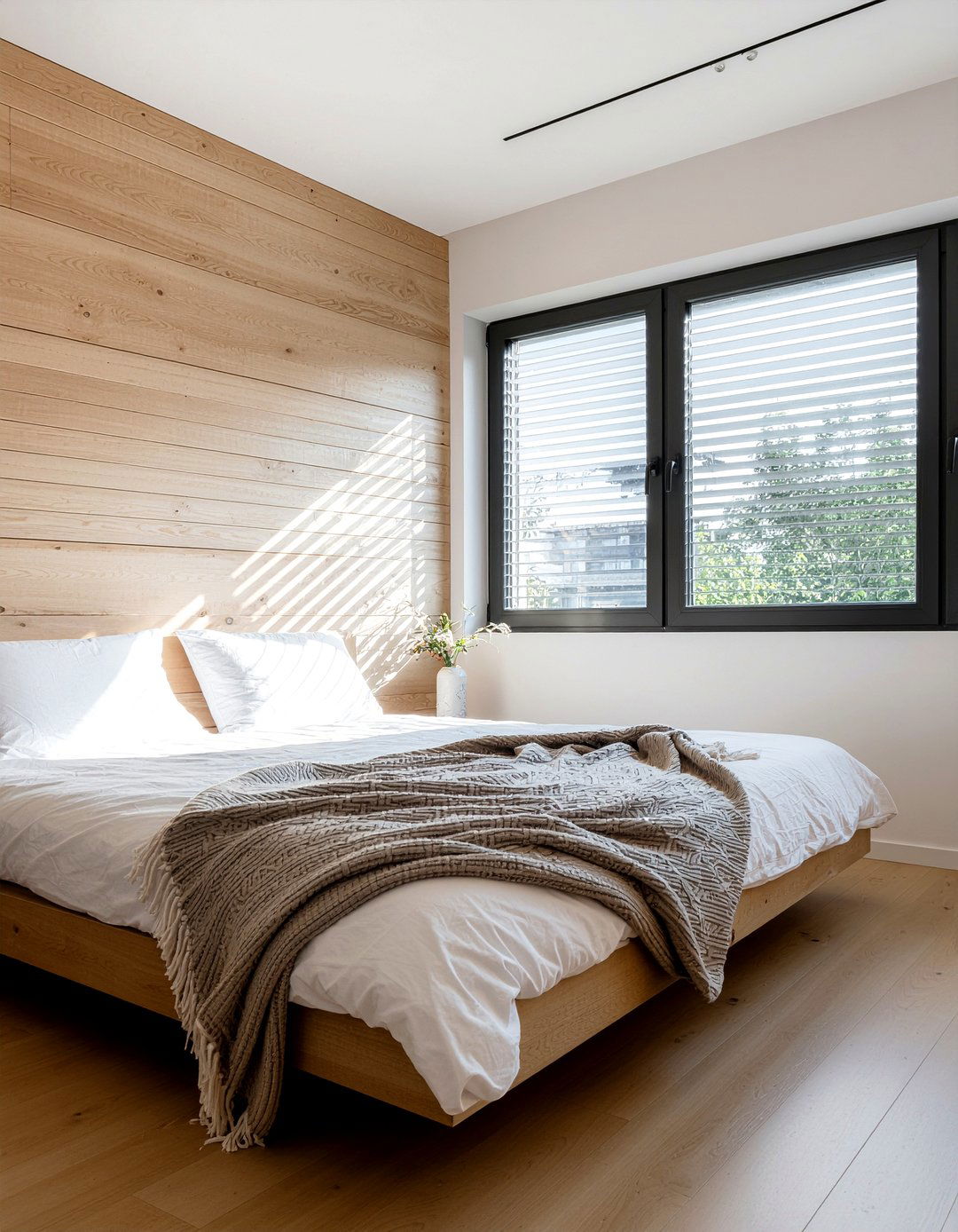 Light Oak Wood Slat - 30 bedroom wood wall ideas