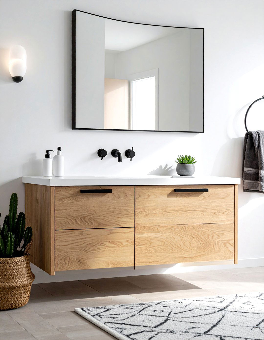 Light Oak Wood Vanity - 30 boys bathroom ideas