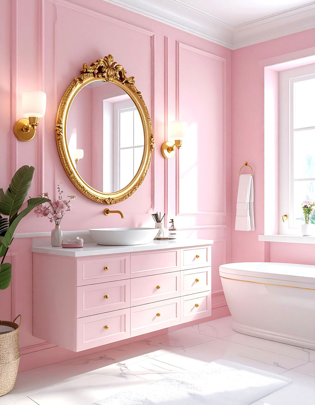 Light Pink Bathroom Gold Mirror - 30 pink and gold bathroom ideas