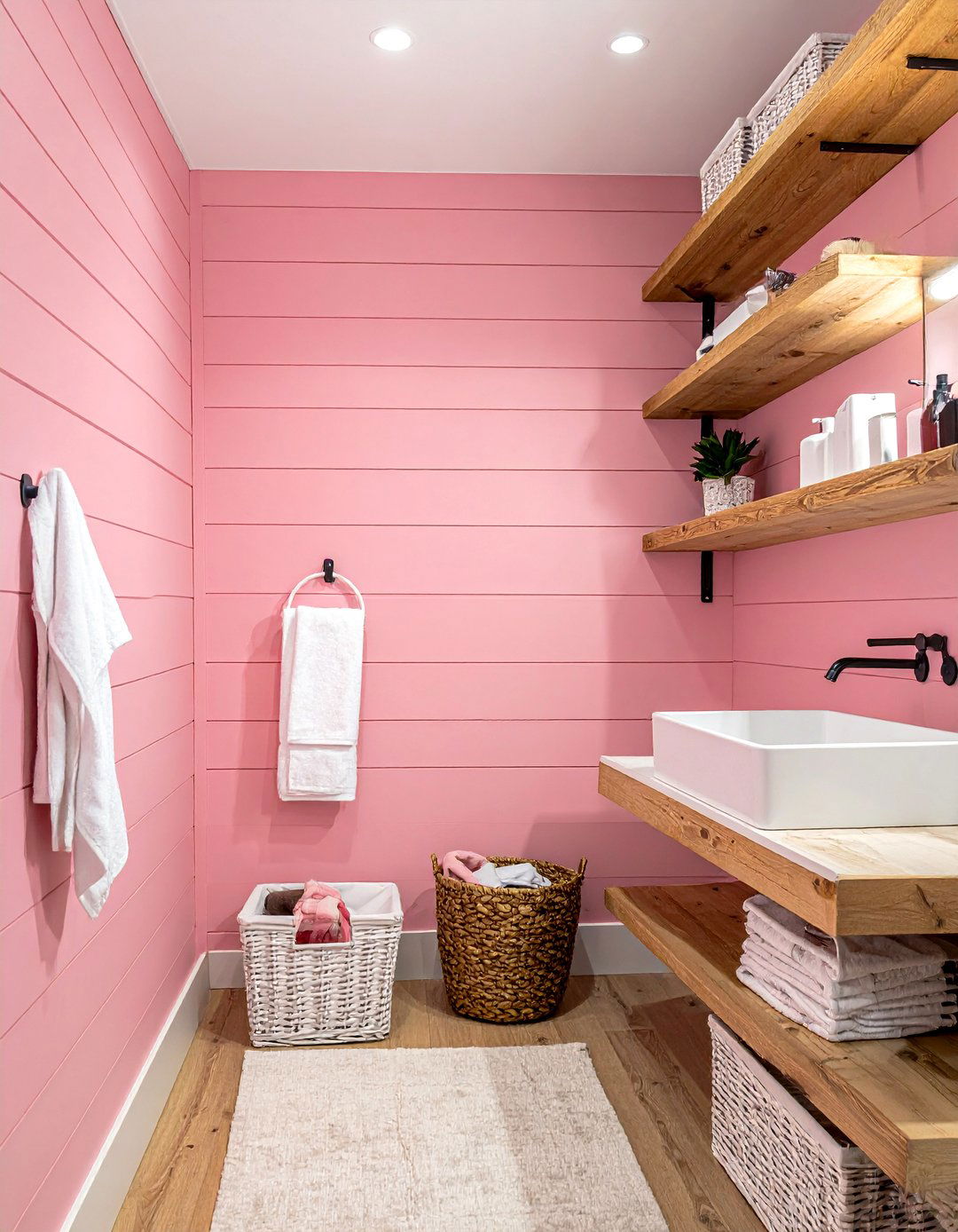 Light Pink Shiplap Walls - 30 blush pink bathroom ideas