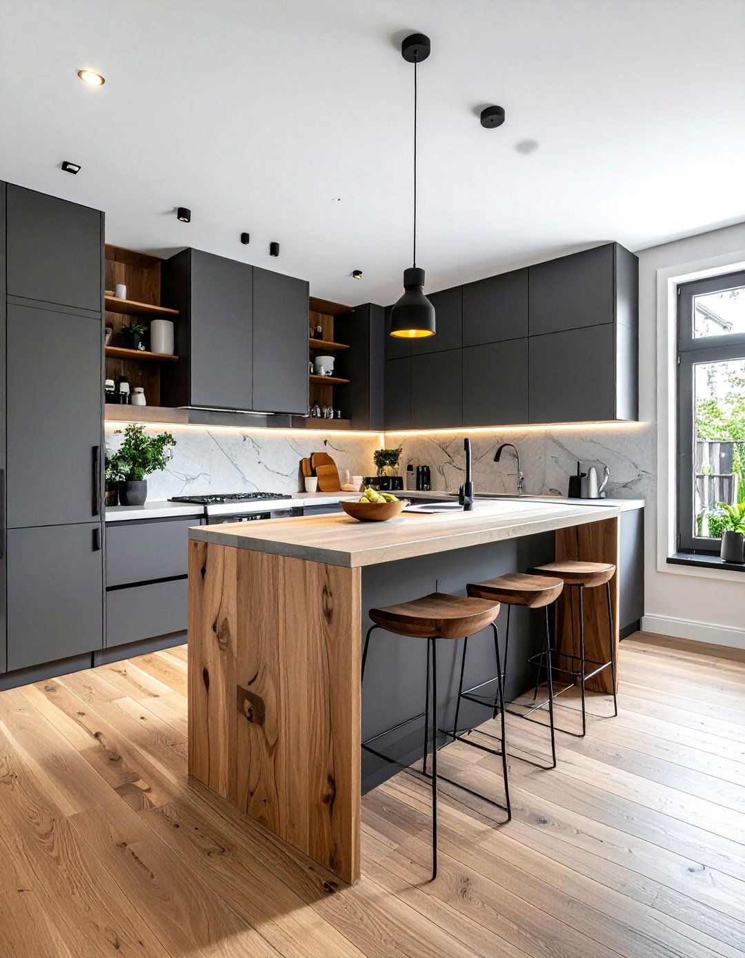 Light Wood And Slate Grey Kitchen - 30 two-tone kitchen ideas