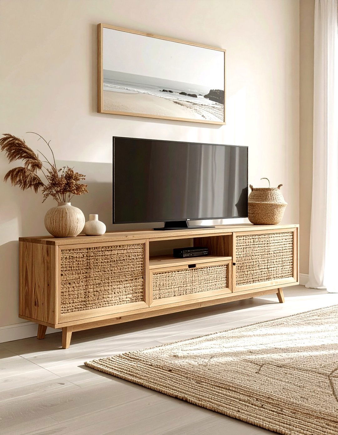 Light Wood TV Stand - 30 living room beach furniture ideas