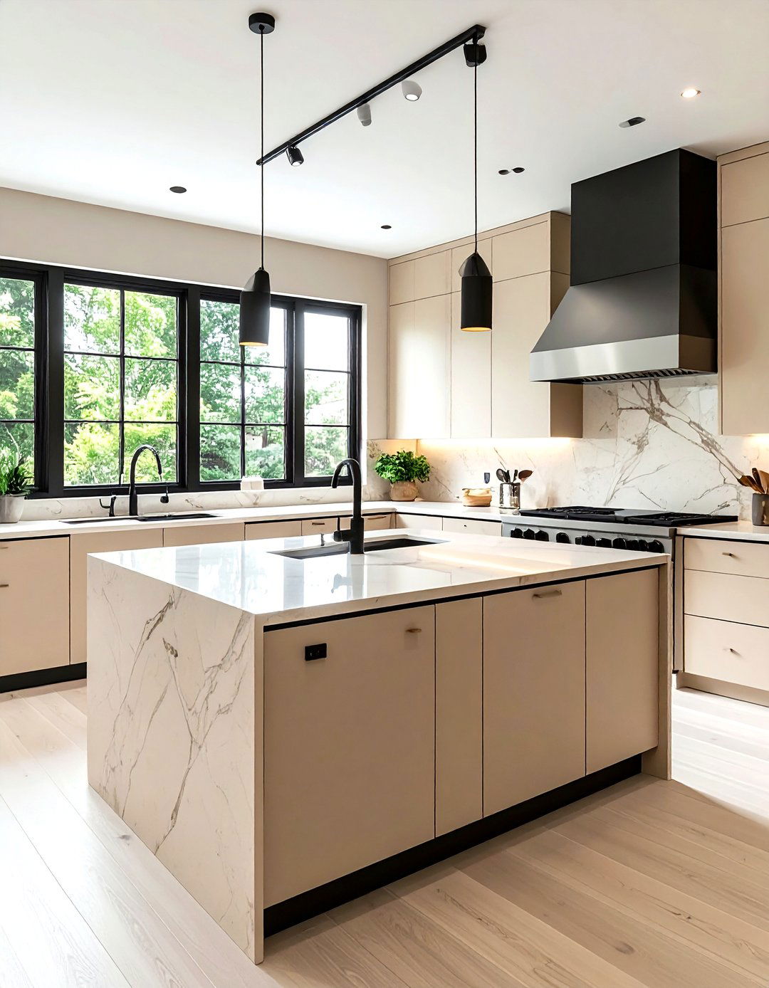 Light beige kitchen with black accents - 30 beige kitchen design ideas