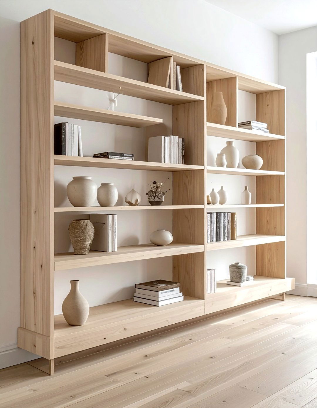 Light birch wood bookshelf - 30 beige bedroom furniture ideas