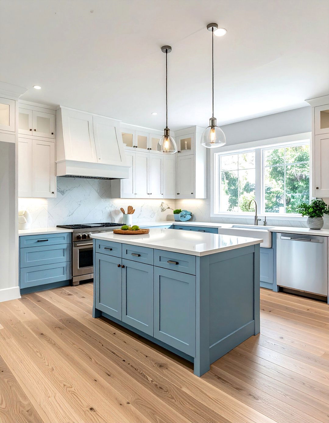 Light blue and white kitchen cabinets - 30 two-tone kitchen cabinet ideas