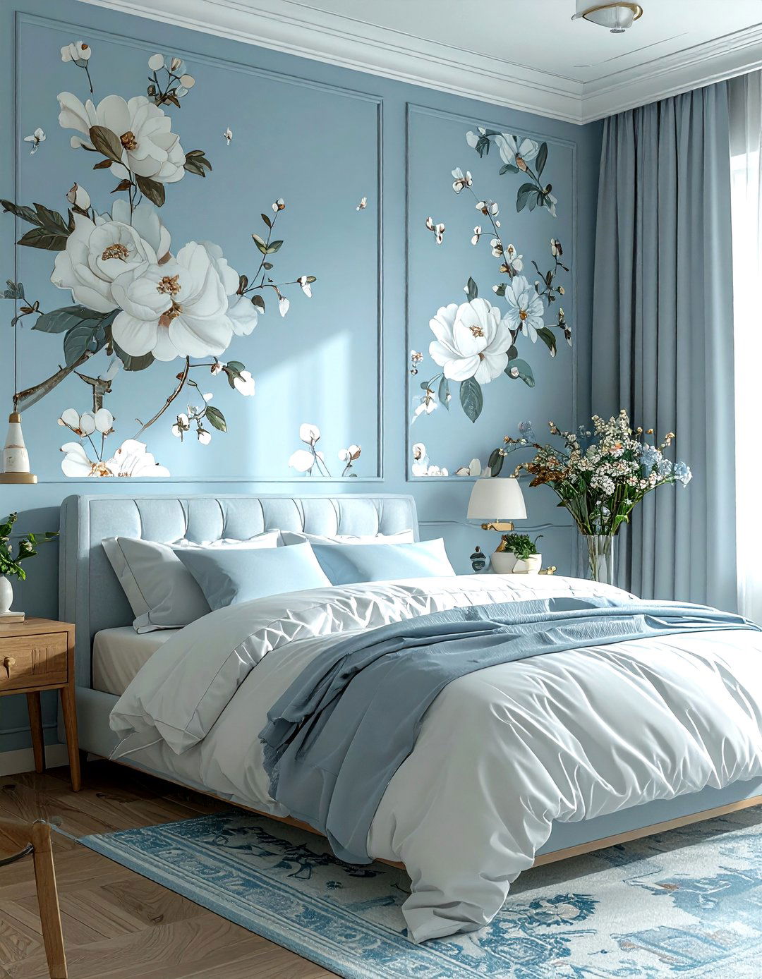 Light blue floral wallpaper - 30 light blue decor ideas