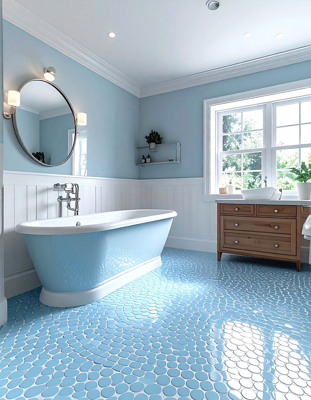 Light blue penny tile bathroom - 30 penny round tile bathroom ideas