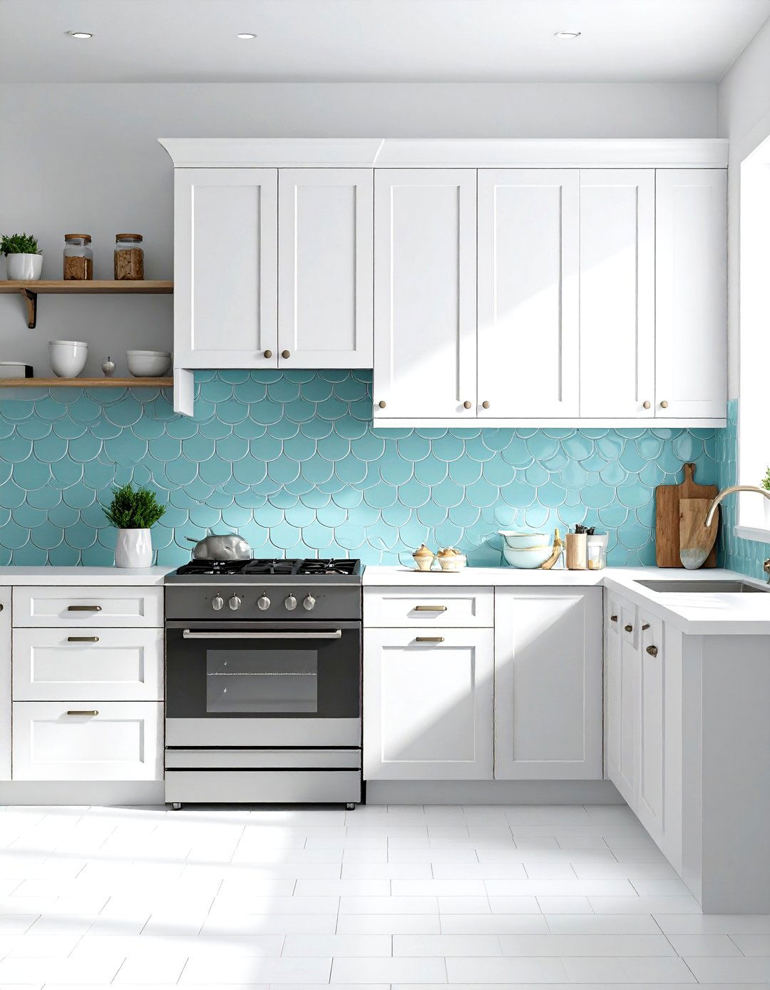 Light blue scallop tile backsplash - 30 fish scale tile kitchen backsplash ideas
