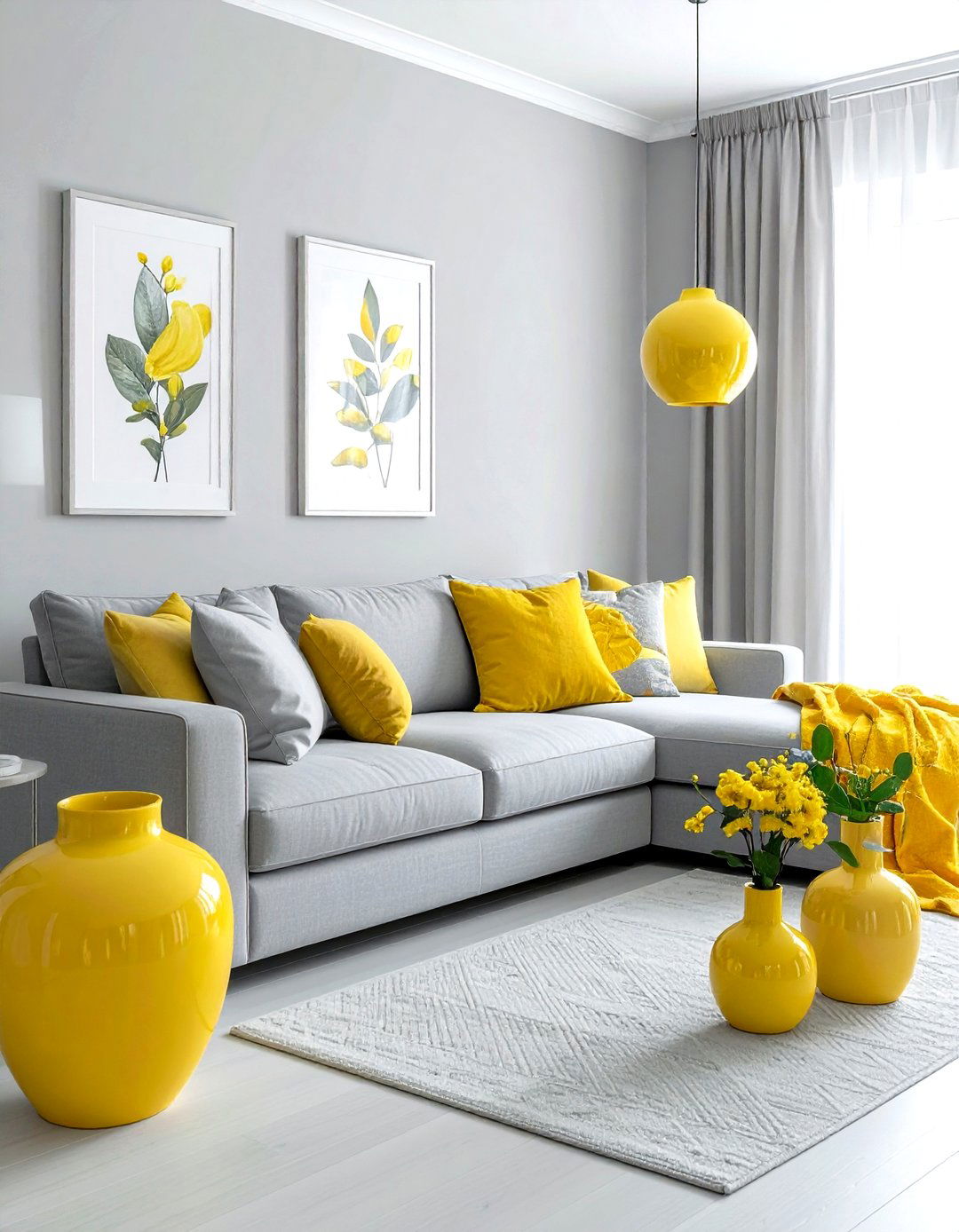 Light gray and lemon yellow decor - 30 gray and yellow living room ideas