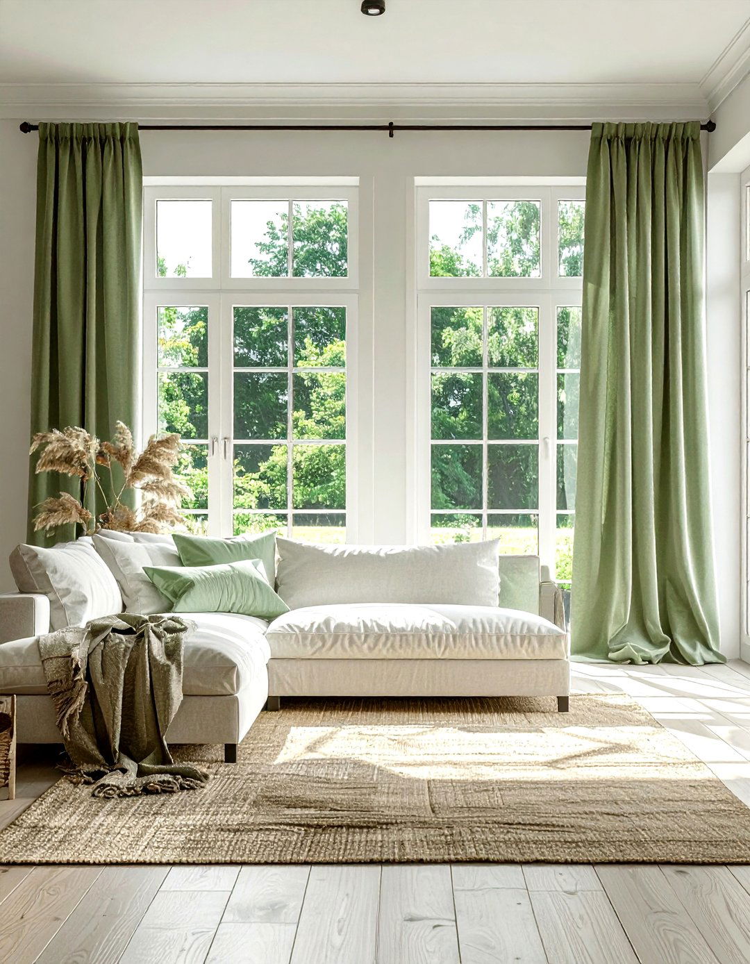 Light green farmhouse curtains - 30 farmhouse green living room ideas
