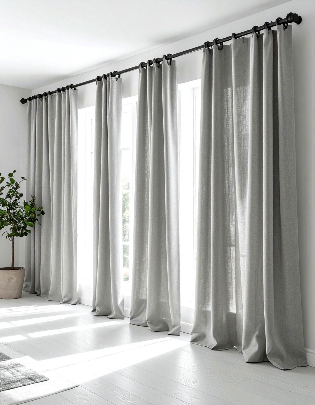 Light grey curtains - 30 grey living room accessories ideas