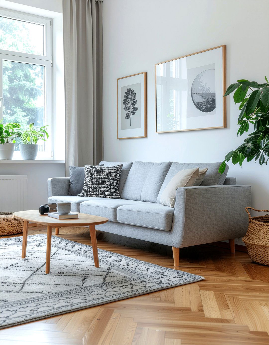 Light grey fabric sofa - 30 Scandinavian minimalist living room ideas