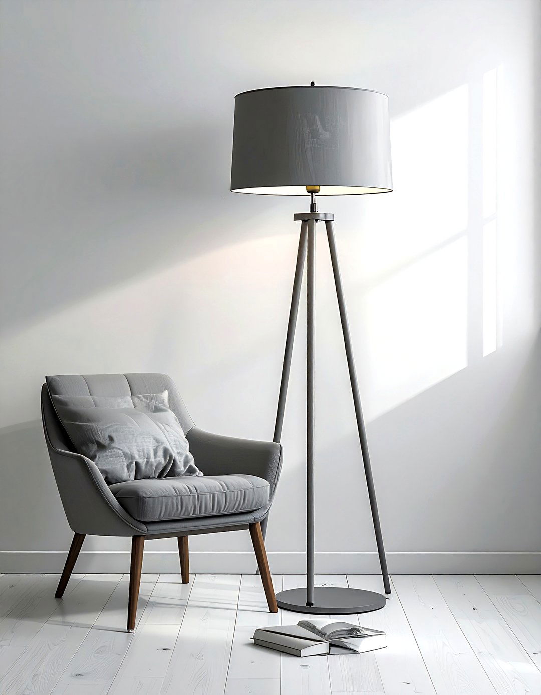 Light grey floor lamp - 30 grey bedroom accessories ideas