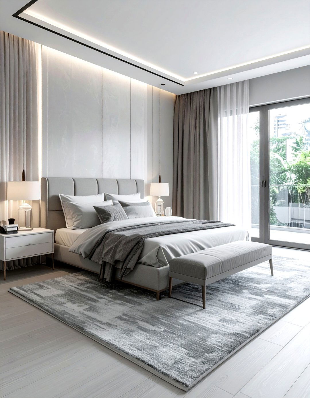 Light grey monochromatic bedroom - 30 minimalist grey bedroom ideas