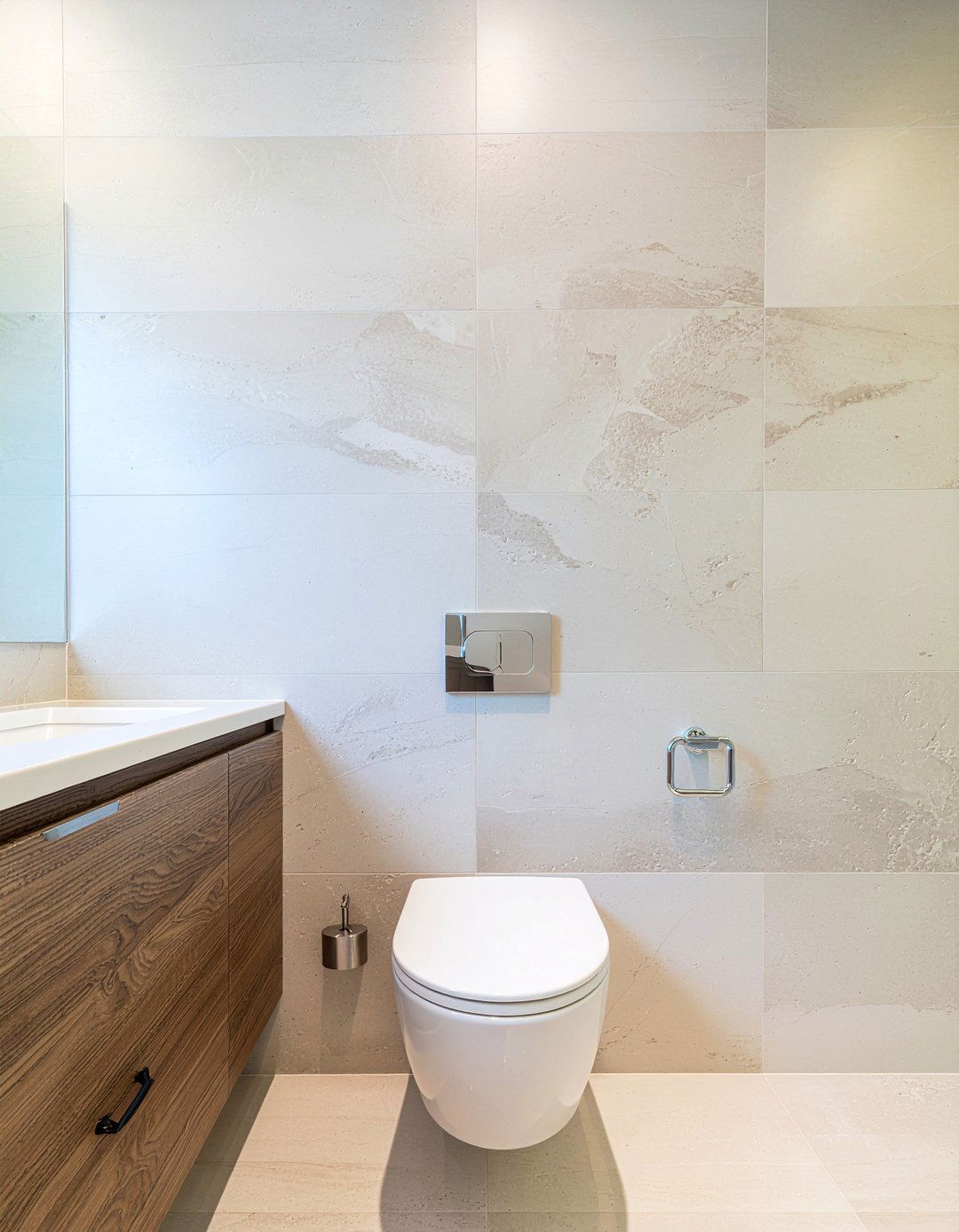 Light grey stone tile - 30 floor to ceiling tile bathroom ideas