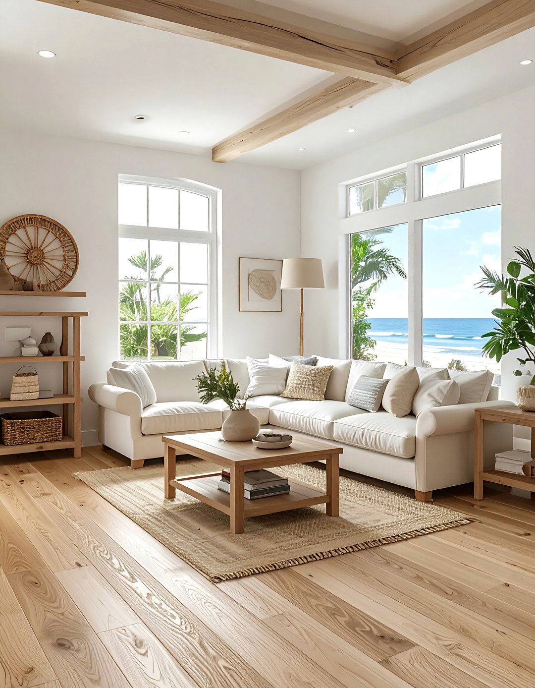 Light oak coastal living room - 30 coastal cream living room ideas