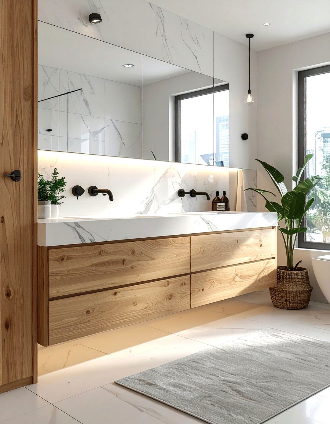 Light oak vanity - 30 wood accent bathroom ideas