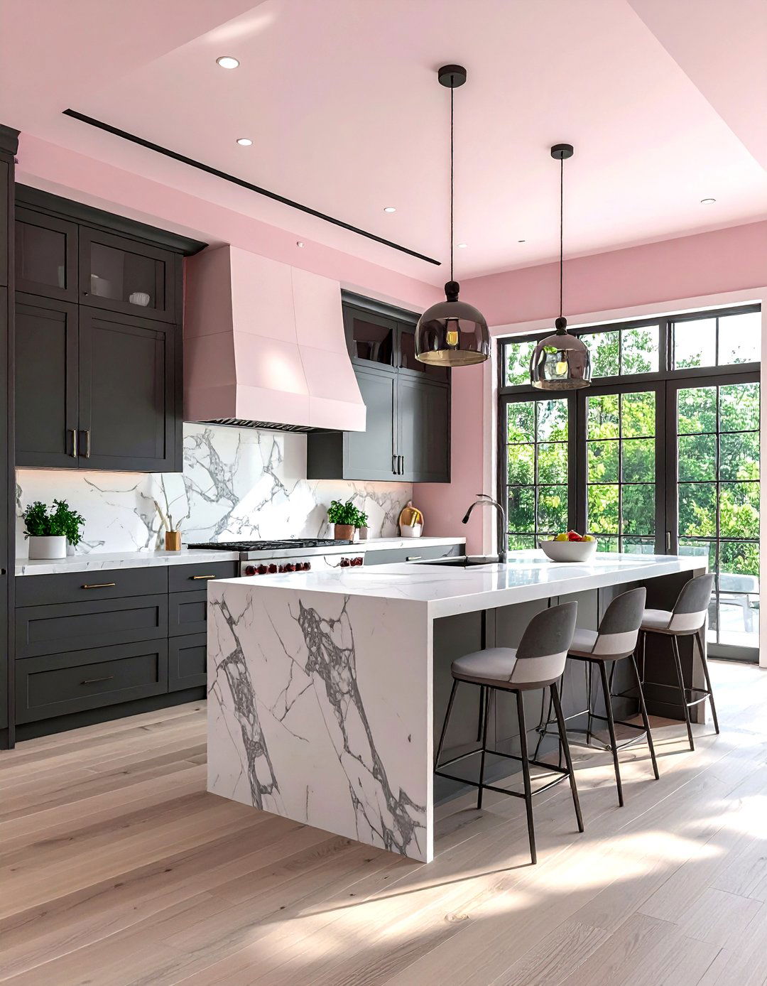 Light pink kitchen walls - 30 pink and gray kitchen ideas