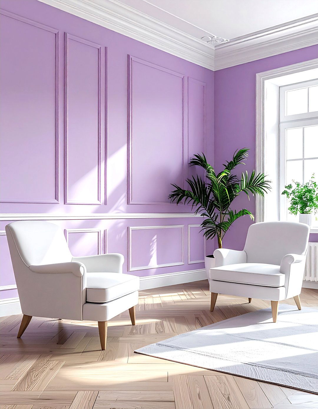 Light purple walls - 30 purple and white living room ideas