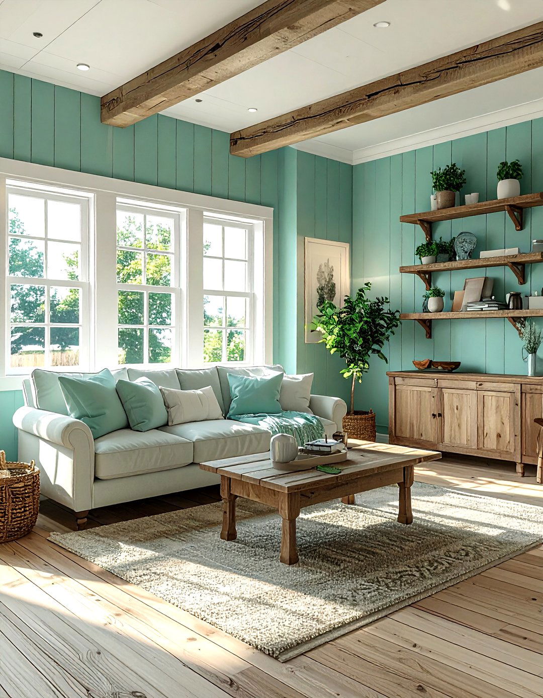 Light teal farmhouse walls - 30 farmhouse teal living room ideas