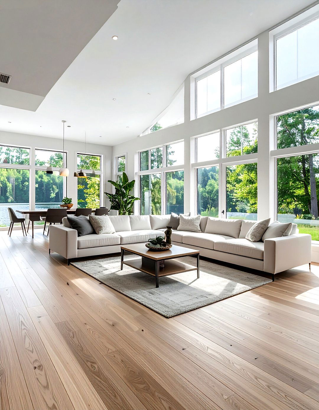 Light wood floors living room - 30 living room lake house furniture ideas