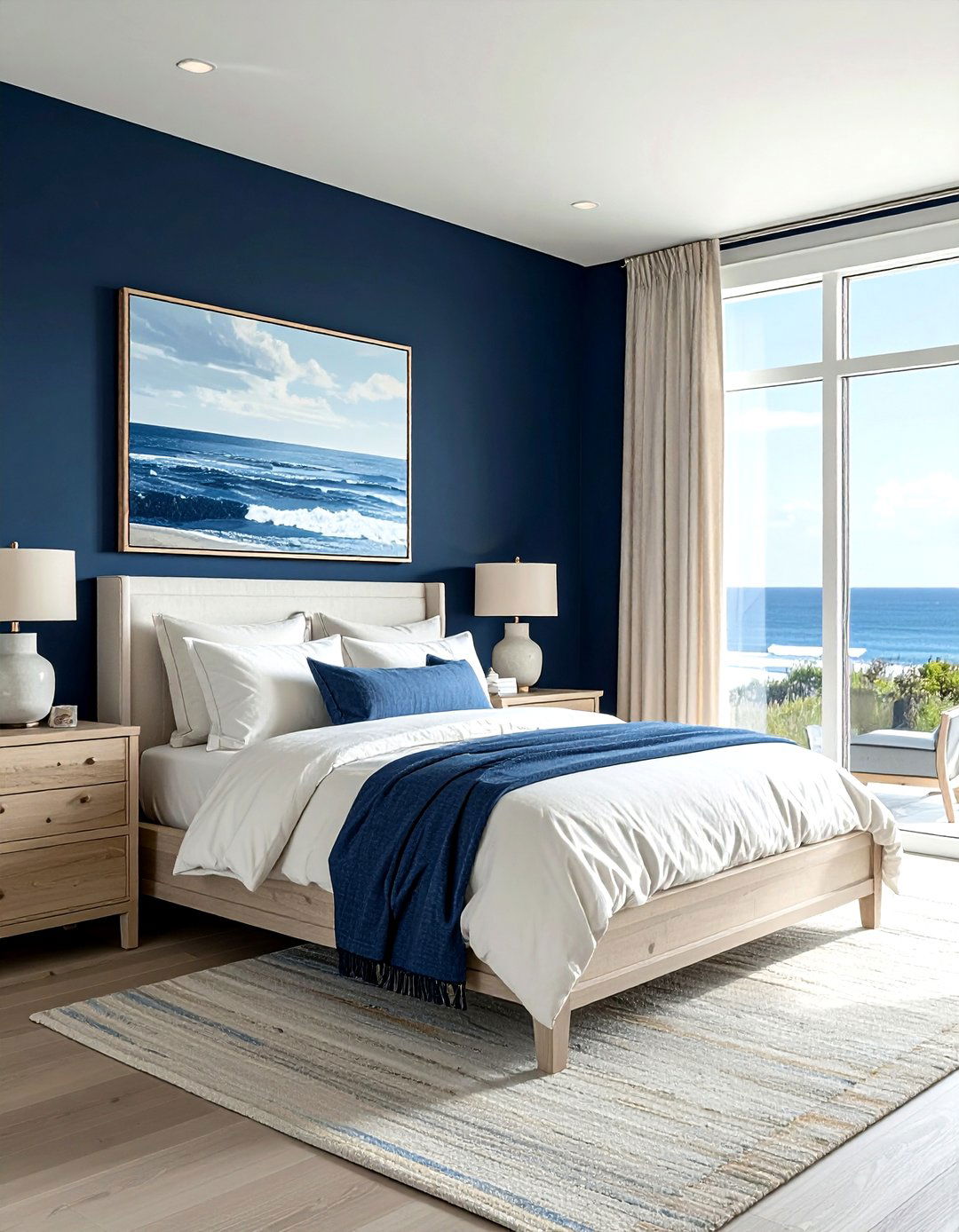Light wood furniture navy walls - 30 coastal navy bedroom ideas