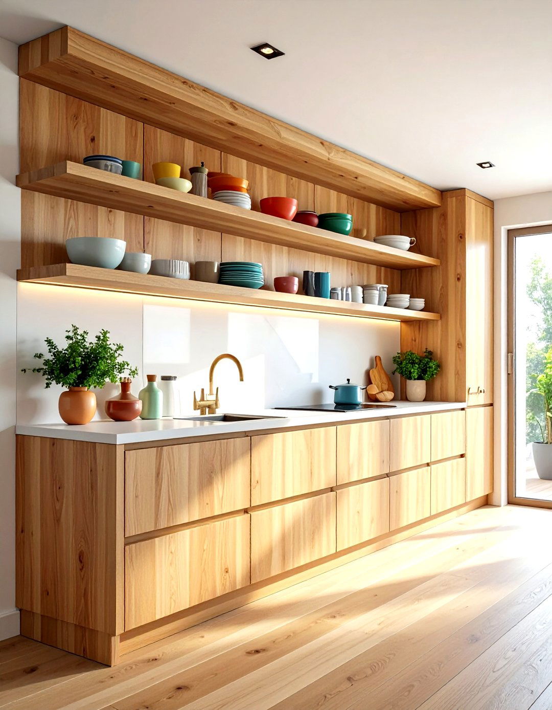 Light wood kitchen open shelving - 30 maple kitchen cabinet ideas