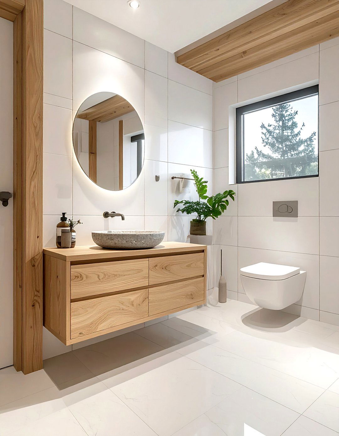 Light wood vanity cabinet - 30 water closet ideas