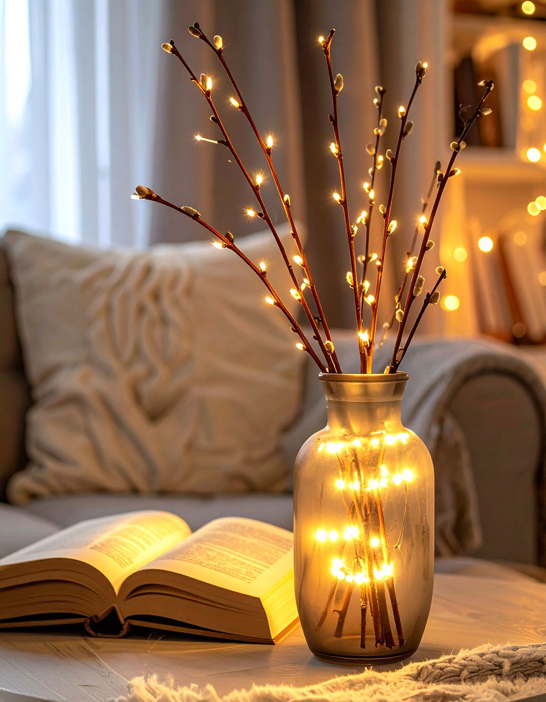 Lighted Willow Branch - 30 branch decor ideas