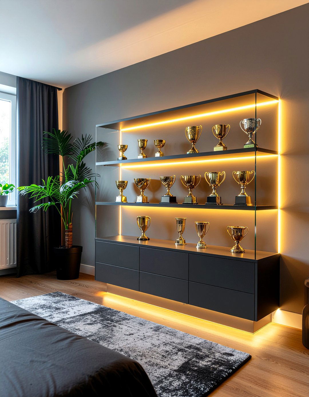 Lighted trophy case - 30 bedroom award display ideas