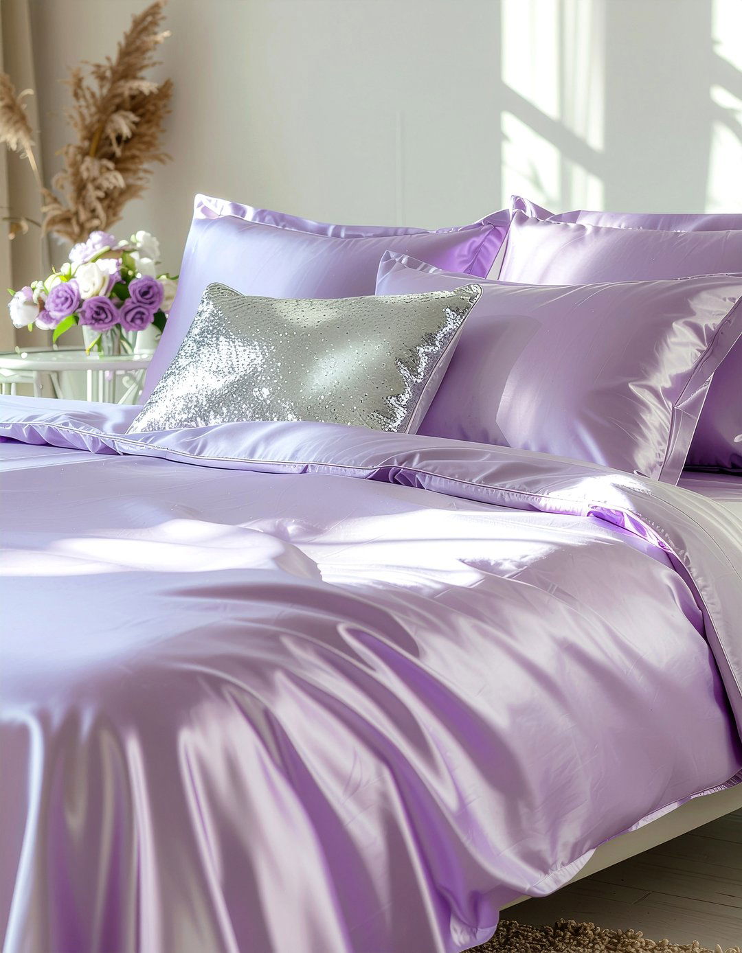Lilac Silk Sheets - 30 bedroom silk bedding ideas